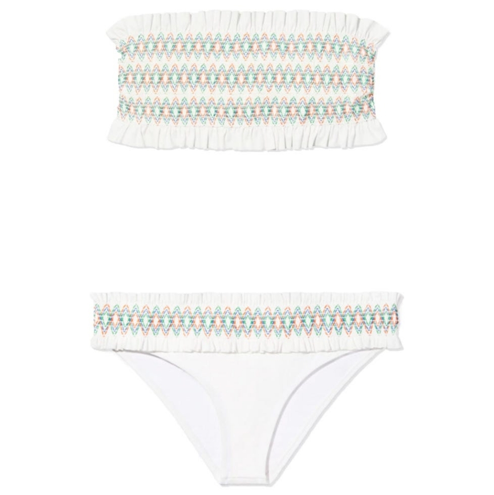 NWOT Heidi Klein Women's Yellow and White Smocked Bikini Set